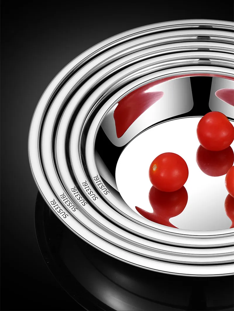 سميكة مستديرة 316 الفولاذ المقاوم للصدأ طبق عشاء الغذاء الصف صواني سلطة الفاكهة وجبة عموم المطبخ شريحة لحم المأكولات البحرية شقة أطباق الطبخ