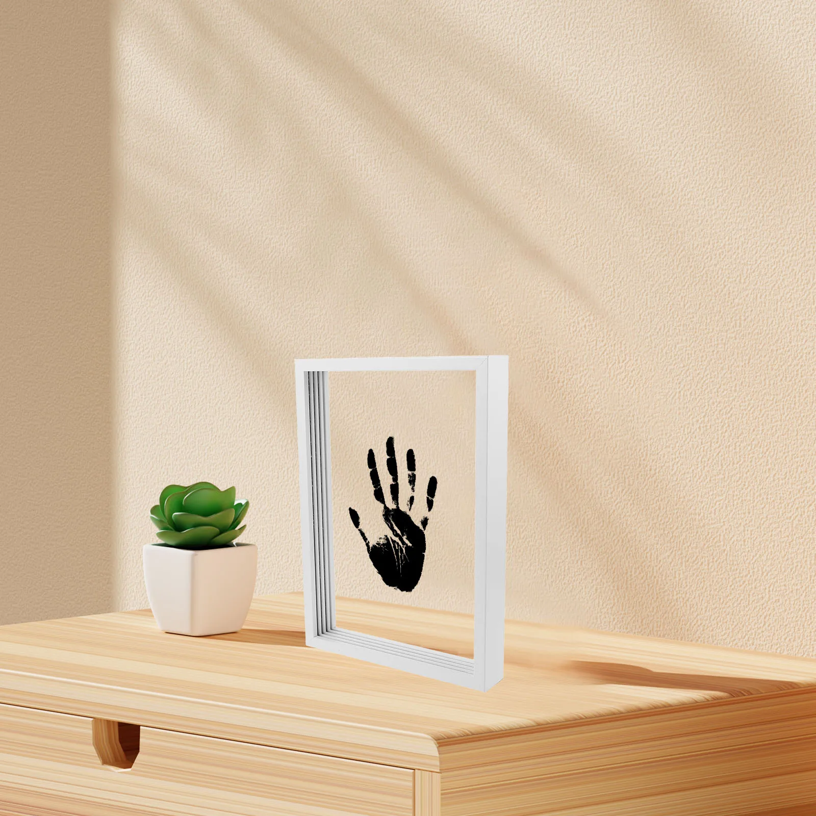 

Handprint Decorative Painting Frame Wooden Photo Floating Finger Family Display Case Baby Footprint Picture Frame Tabletop