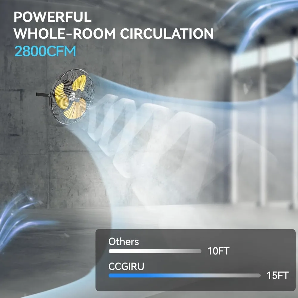 2800 CFM 12" Industrial Wall Mount Fan, High Velocity 3-Speed Professional Metal Wall Mounted Fan with Sealed Motor