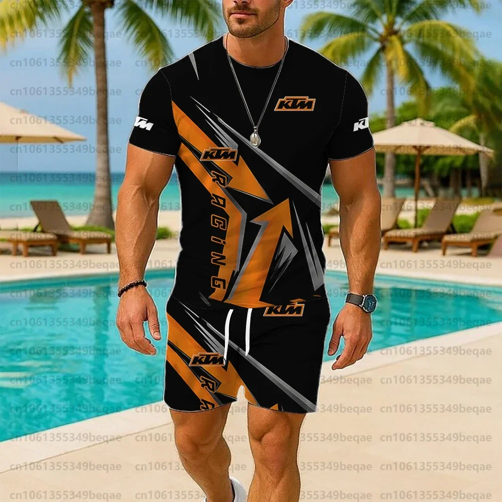 

KTM Men Summer Sportswear Set 2025 Breathable Cycling Outfit Motorcycle Clothing Tee And Shorts 2 Piece Activewear