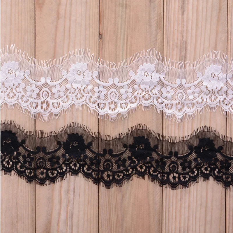 Soft Floral Lace Trim for Dress Making, Classic Eyelash, Sewing Crafts, Black and White, 3yard/lot