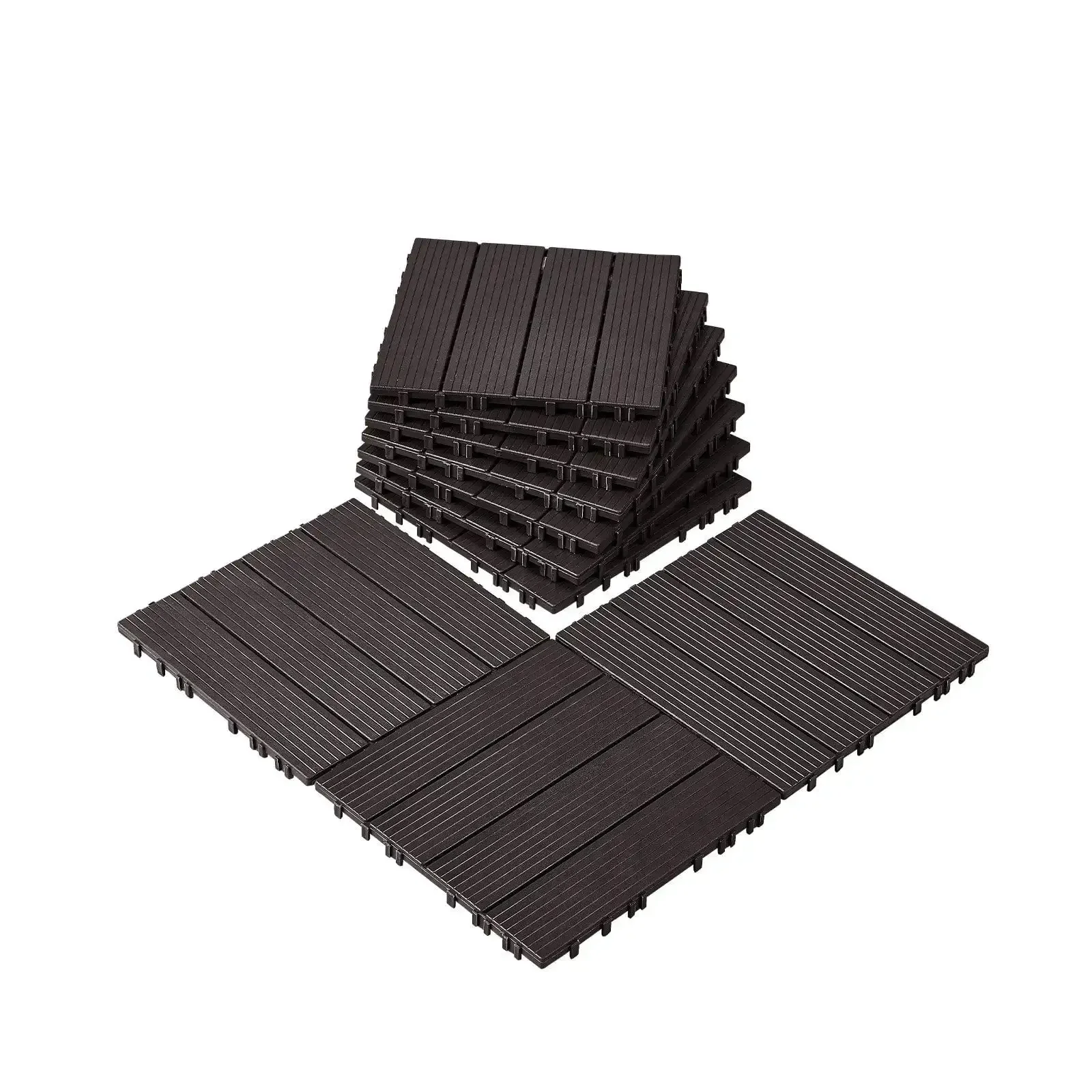 

Interlocking Deck Tiles 10 Pack 12"x12" Waterproof for Porch Dark Brown