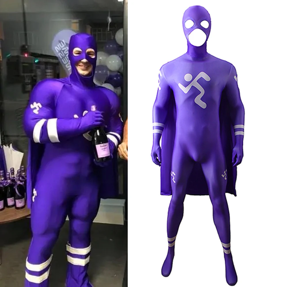 

Purple Muscle Sports Suit Costume Cosplay MAN Spandex Halloween Costume Superhero Zentai Bodysuit for Adult Kids