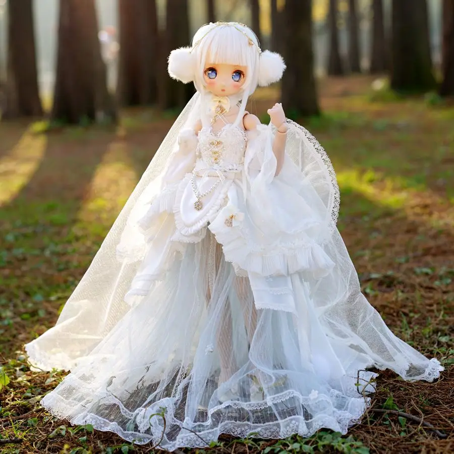 

Luxury BJD Doll clothes 1/4 1/3 Ice Queen Court Dress MDD MSD DY Trailing Wedding Dress Kumako Chiffon Lace Skirt Accessories