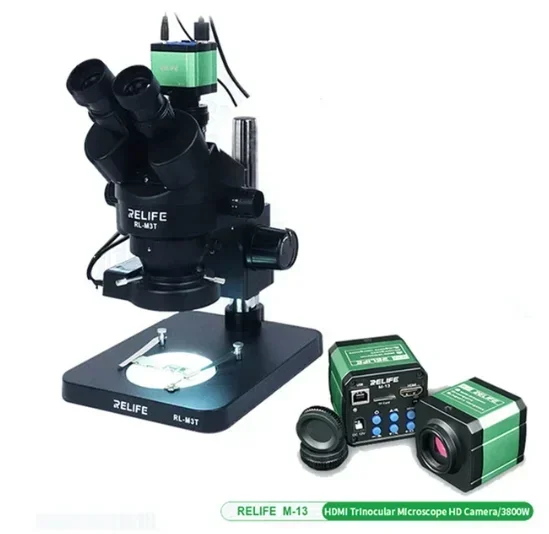 RL-M3T Trinocular Microscope 0.7-4.5X Continuous Zoom  with Camera for Phone PCB Electronic Repair Device