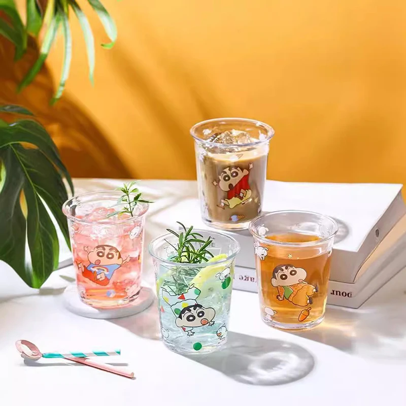 Crayon Shin-Chan Glass Water Cup Kawaii Cartoon Cute Student Milk Coffee Thickening Scrub Coffee Juice Cups Children Gifts