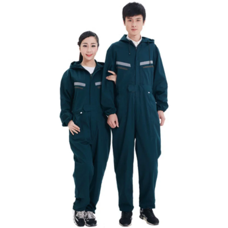 Men's Hooded One-piece Work Clothes Long Sleeved Labor Protection Paint Auto Repair Protective Clothing Set Cargo Pants Jumpsuit