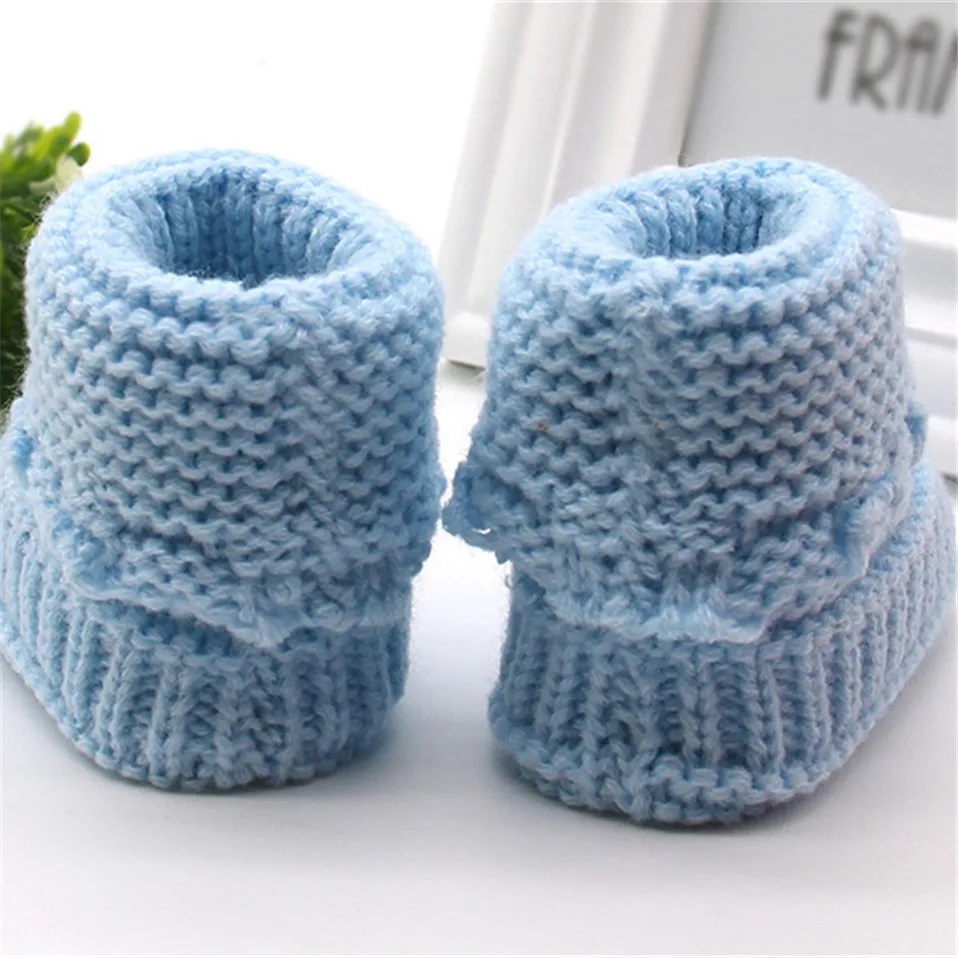 Handmade Newborn Baby Boys Girls Crib Shoes Infant Boys Girls First Walkers Crochet Knit Winter Warm Booties Toddler Warm Shoes