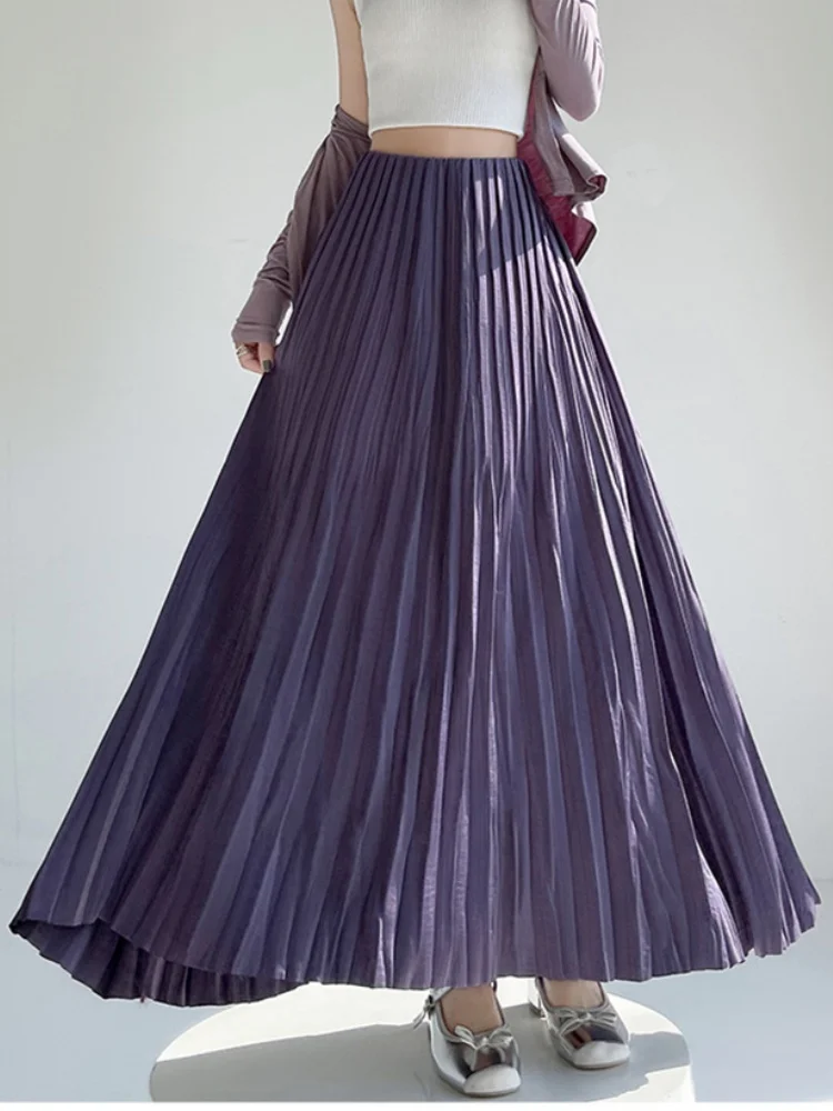 

SMTHMA Gentle Temperament Elegant Pleated Skirt For Women 2025 New Autumn High Waist Slimming Versatile Big Swing Long Skirt
