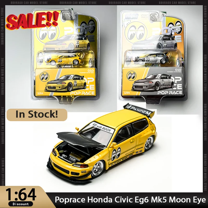 

New In Stock Poprace 1:64 Honda Civic Eg6 Mk5 Moon Eye Modification Alloy Car Miniature Diecast Honda Ornaments Custom Toys Kid