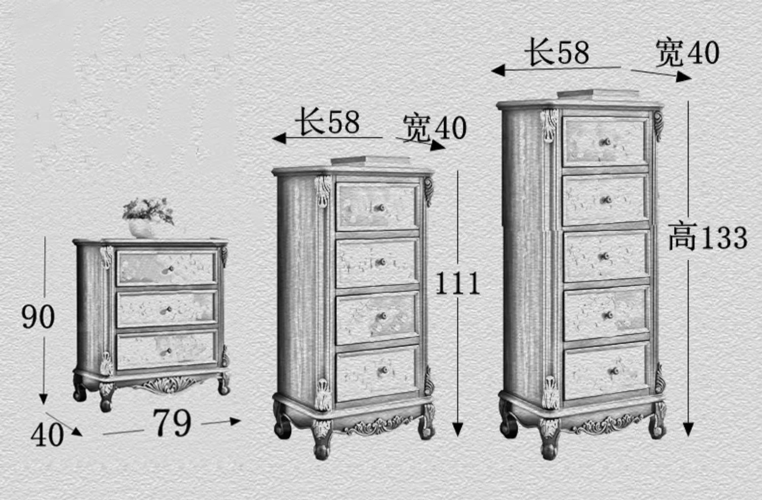 Solid wood high four or five chest cabinets Chef painted storage and sorting large drawer cabinets