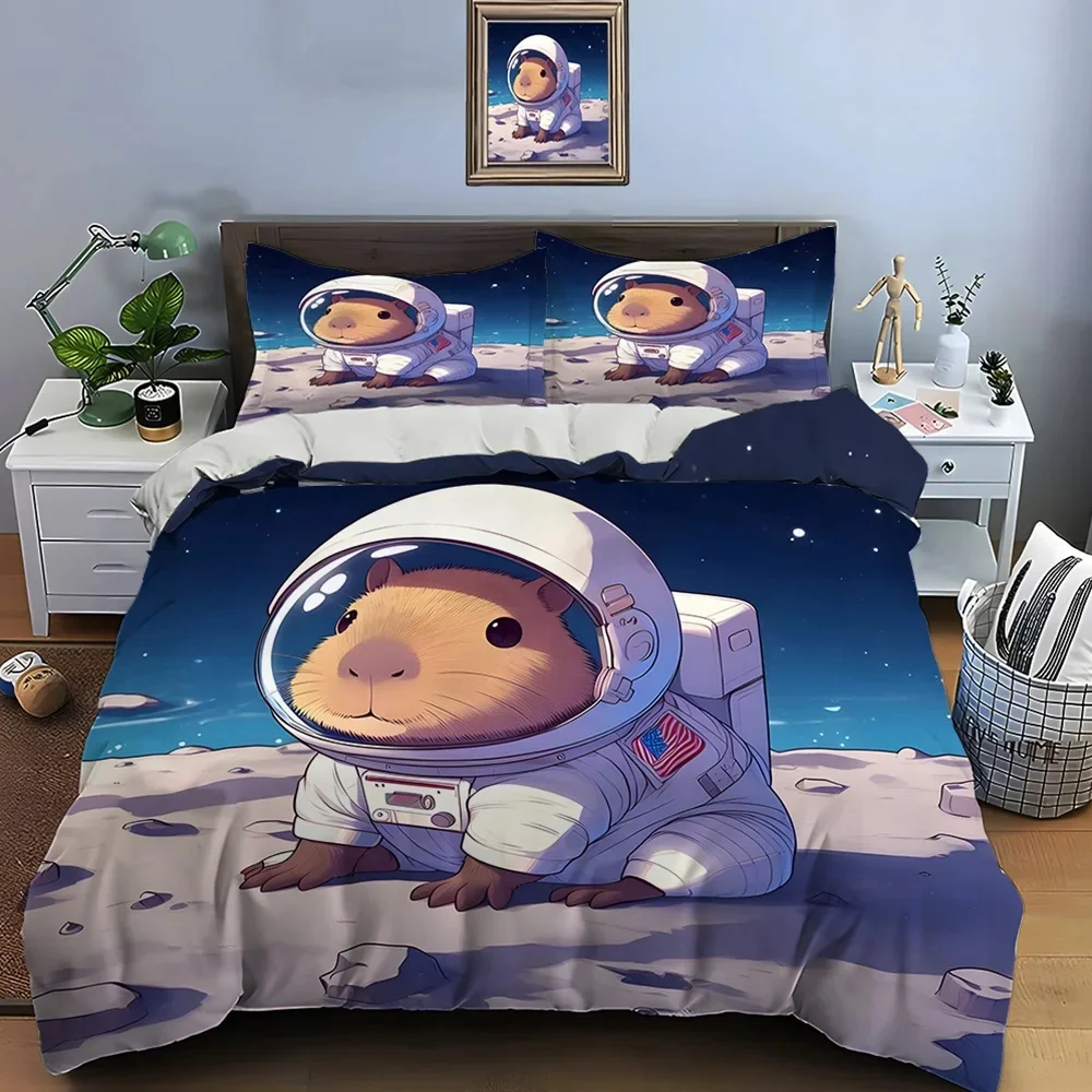 New Cute Kawaii Capybara Print Bedding Set Duvet Cover 1 Duvet Cover 2 Pillowcases Adult and Children Bedding Set Christmas Gif