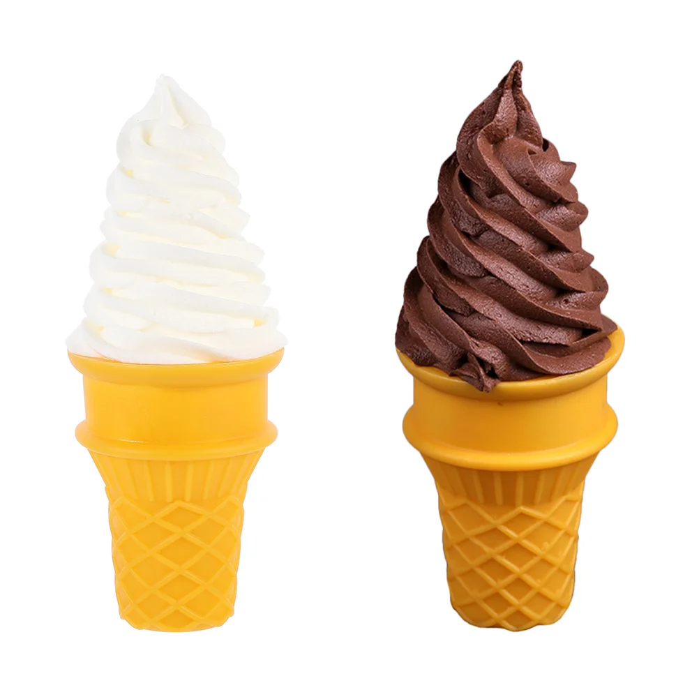 2 Pcs Set Simulation Ice Cream Cone Prop Fake Spill Plastic Artificial Modeling Figurine