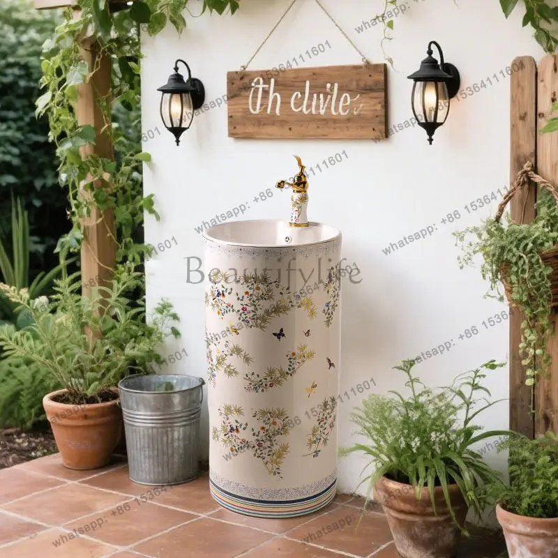 Cylinder wash basin Column balcony Outdoor round wash basin