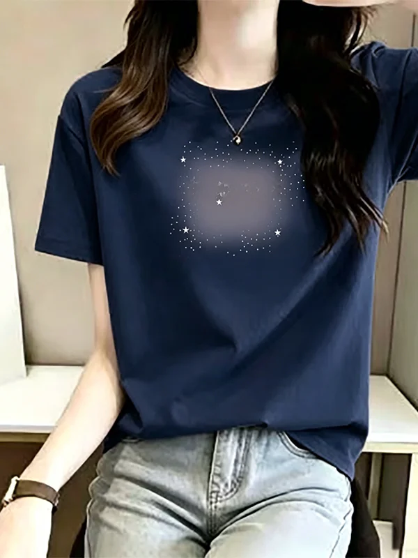 

Women's round Neck Short Sleeve T-Shirt Mid-Length Breathable Polyester Fiber Printed Simple Style Fashionable Top