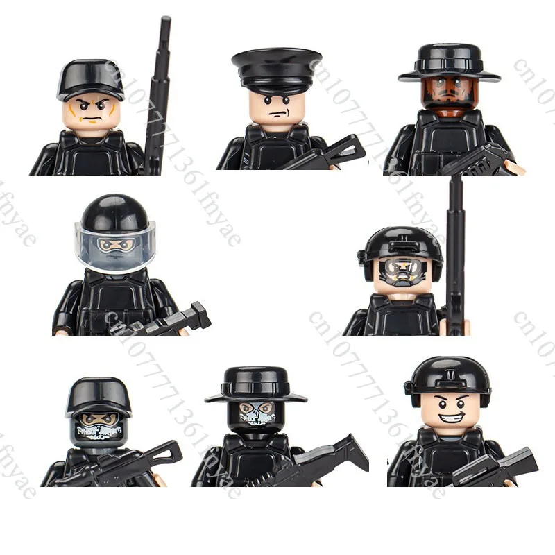 8PCS Military Commando Building Bricks Toys – Riot Police Soldier Figures with Weapons Vest, Birthday Gift for Boys Children
