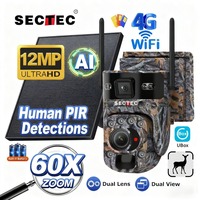 SECTEC 12MP 4G LTE Hunting Forest Camera Solar 60X Zoom Dual Lens Hunting 2.4Ghz Wireless WiFi Camera PTZ 360° PIR Alarm IP66