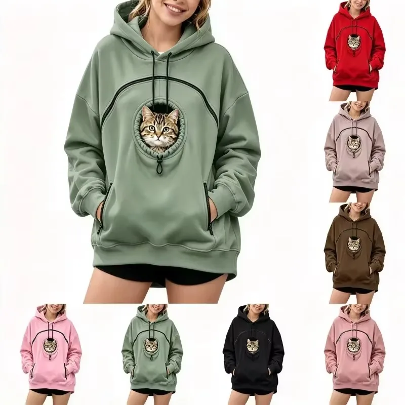 Pet Pouches Zipper Kangaroo Pockets Sweatshirt Pullovers Cats Dogs Carrier Kitten Zippered Sweatshirt Outdoor Oversized Hoodies