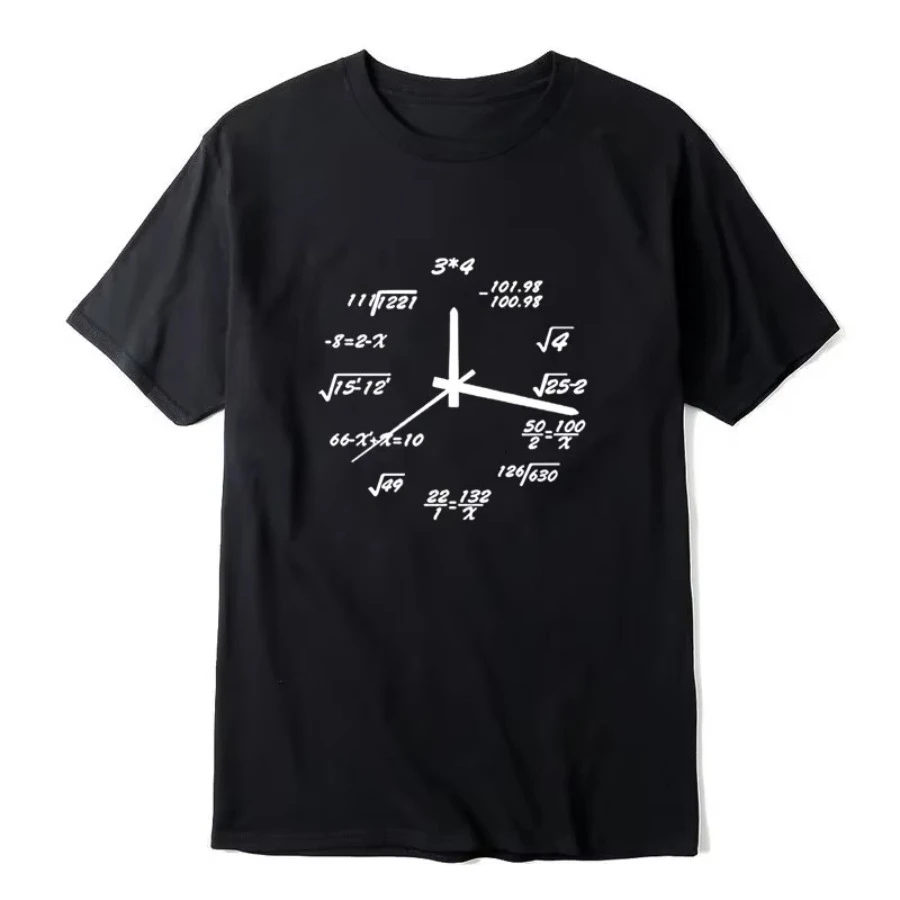 Men's T-shirt Cotton Blend Casual Funny Math Clock Print Summer Loose O-neck T Shirt for Men Short Sleeve T-shirt Male Tops