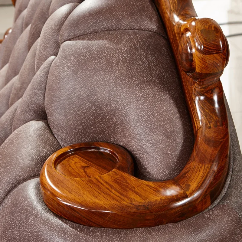 Sofa, solid wood carving, villa, club, top layer leather, living room