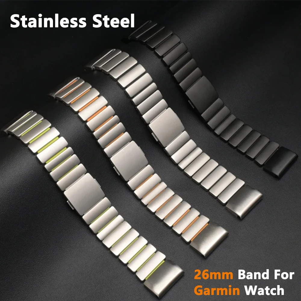 

Металлический ремешок из нержавеющей стали 26 мм для часов Garmin Enduro 3 2 Fenix 8 7X Pro 51 мм Fenix 6X Резиновый мужской ремешок для Garmin Tactix 7Pro