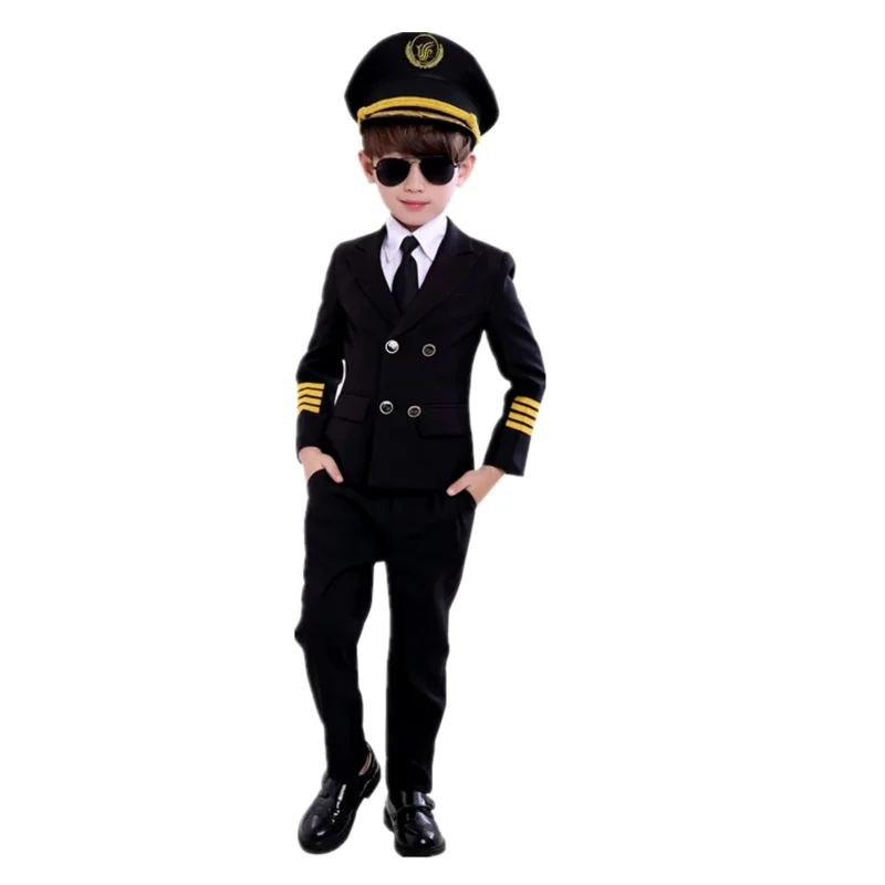 Kinderdag Pilot Uniform Stewardess Cosplay Halloween Kostuums voor Kinderen Vermomming Meisje Jongen Kapitein Vliegtuigen Fancy Kleding P