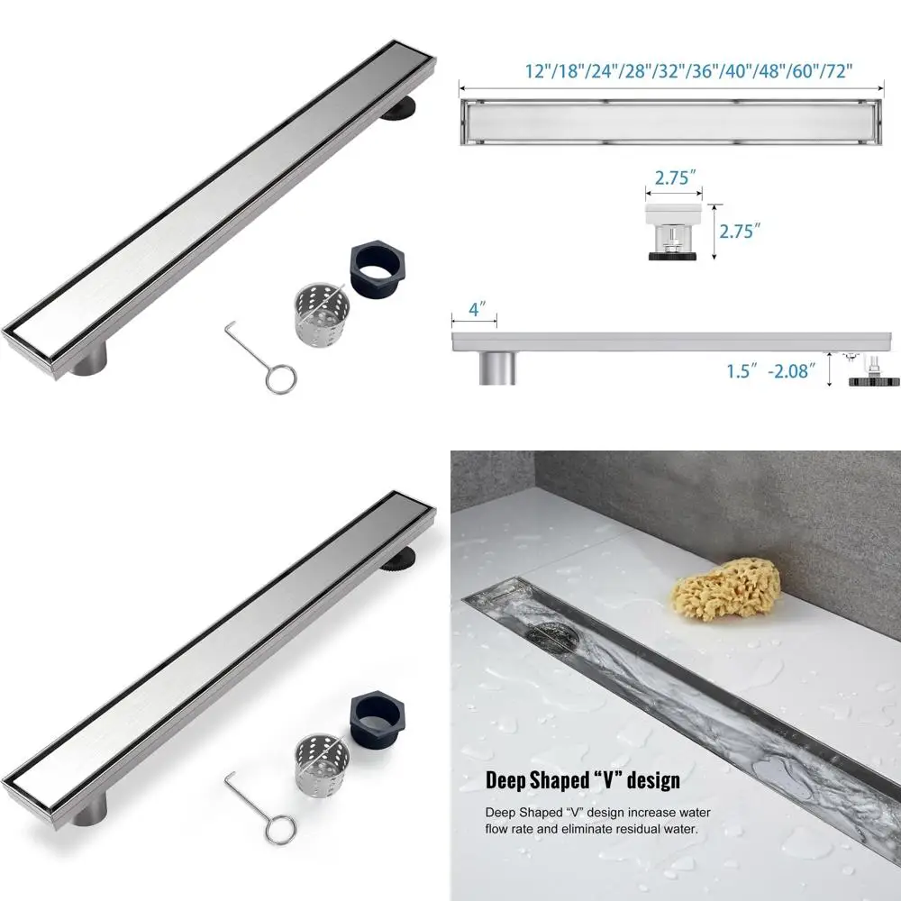 

36 2-in-1 Tile Insert Shower Drain, 304 Stainless Steel, Side Outlet, Hair Catcher, Adjustable Feet