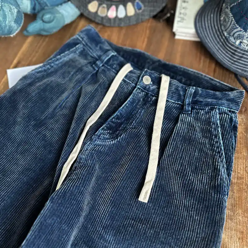 السراويل الرجالية اليابانية الرجعية عالية الجودة النيلي غسلها سروال قصير عارضة فضفاض المناسب للرجال والنساء #3