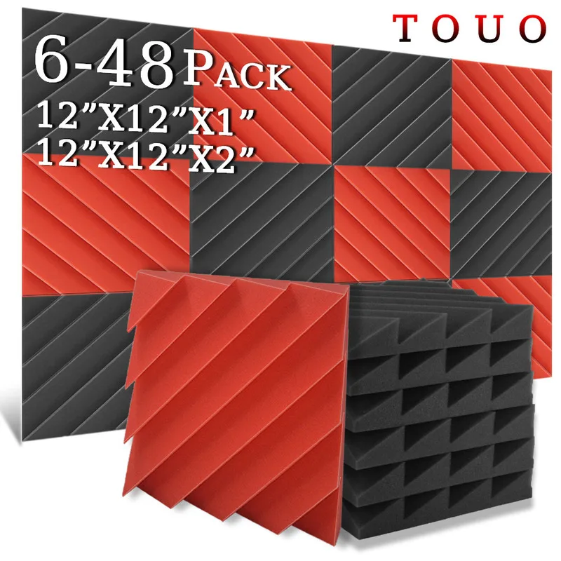 TOUO Diamond Groove Acoustic Foam 6/12/24/48 Pcs Flame-Retardant Sound Insulation Wall Panels Drum Room Acoustic Treatment