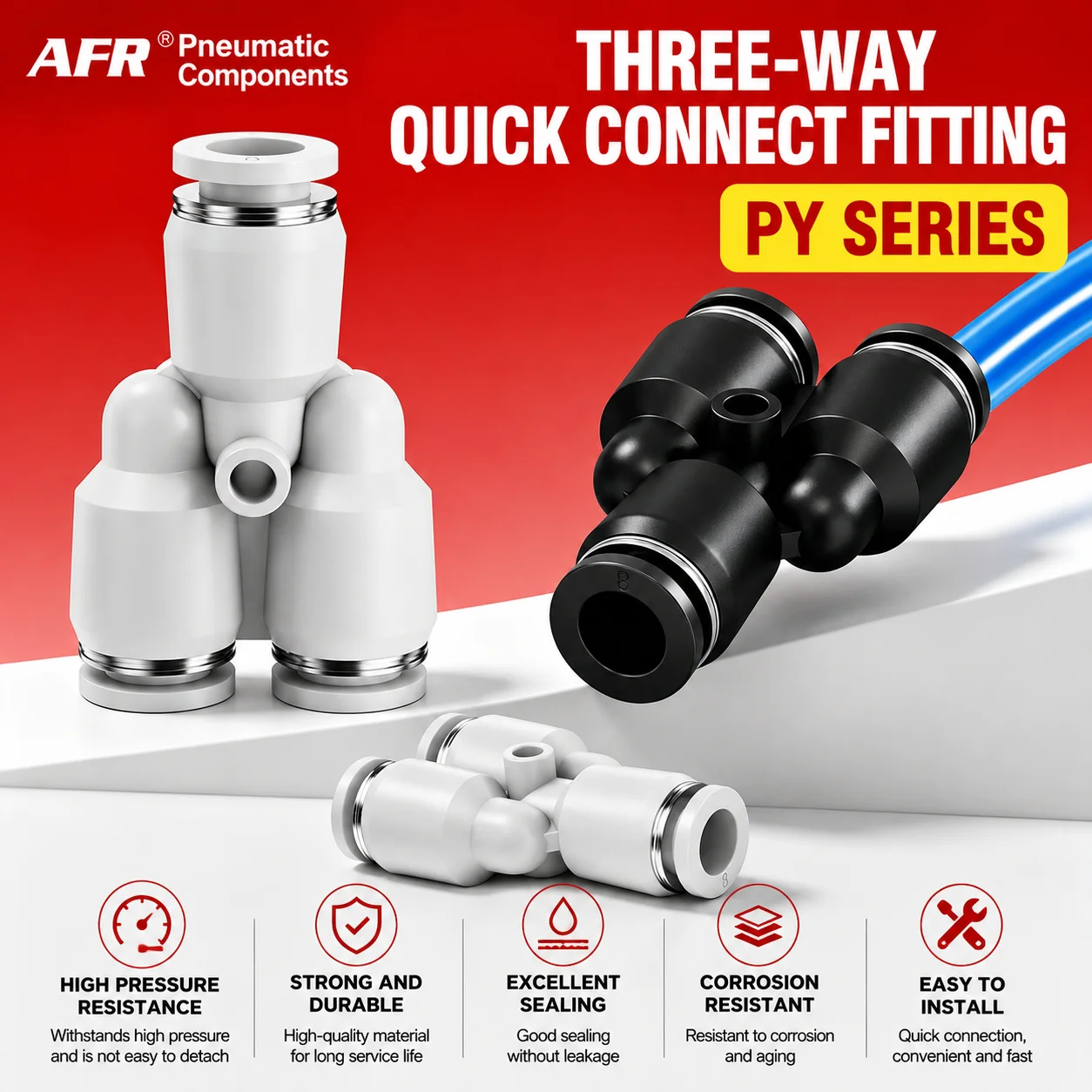 PY Series Pneumatic Tee Fitting Push In Quick Connect Air Hose Connector Plastic PY4 6 8 10 12 14 for PU Tube Pneumatic System