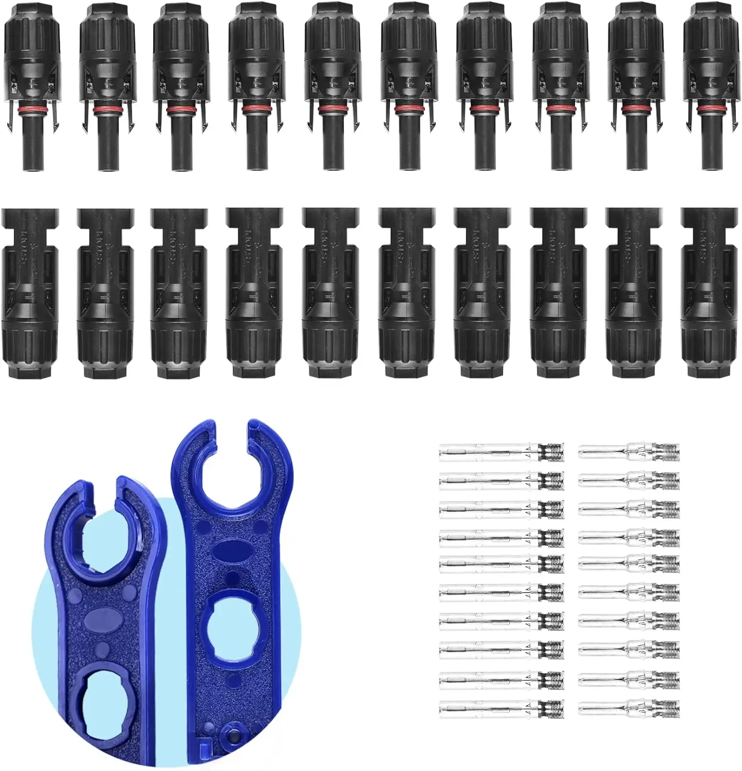 10Pairs Solar Panel Connector IP67 Waterproof Solar Connectors 1000V 30A Male/Female Plug with 2PCS Spanners