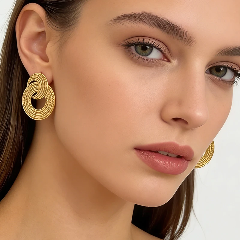 Waterproof Jewelry 18K Gold Plated Stainless Steel Earrings Non-fading Minimalist and Fashionable Textured Stud Earrings Gift