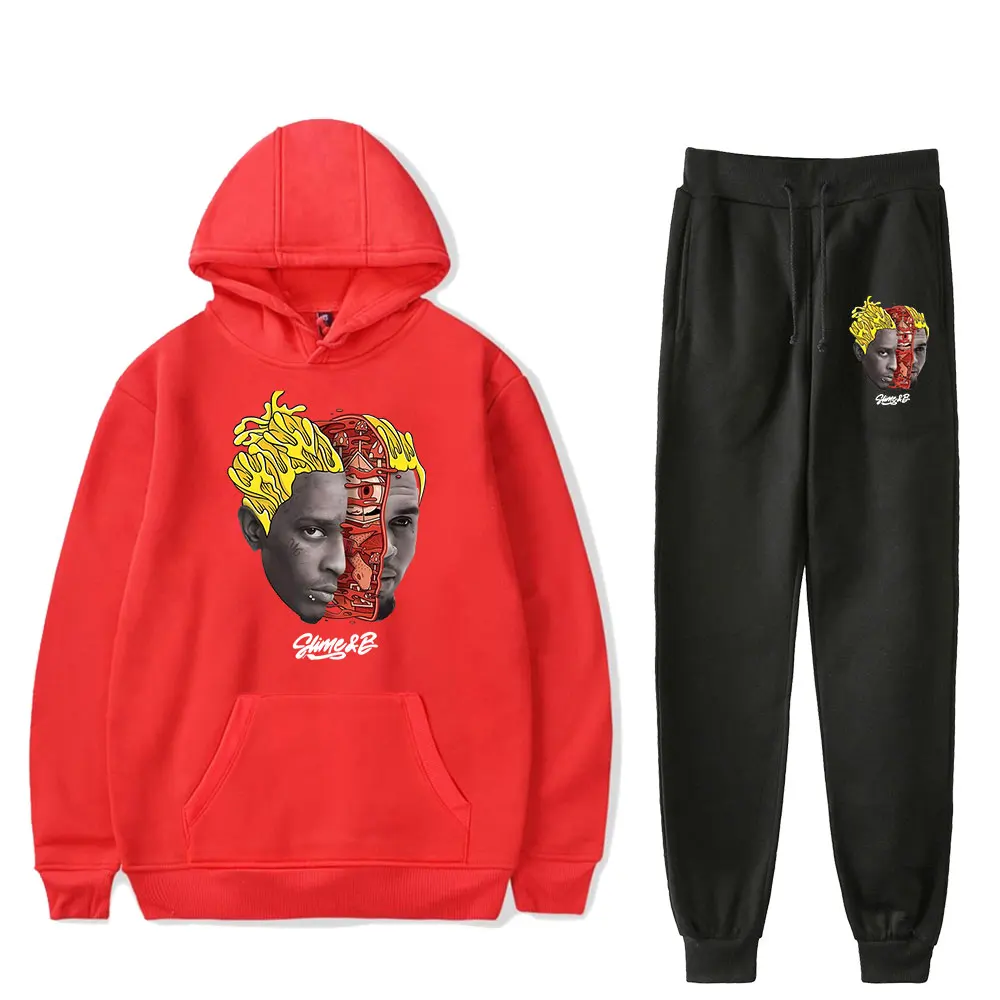 rapper Chris Brown merch  Slime & B  hoodies suits pocket drawstring hoodies sweatshirt Strap sports pants