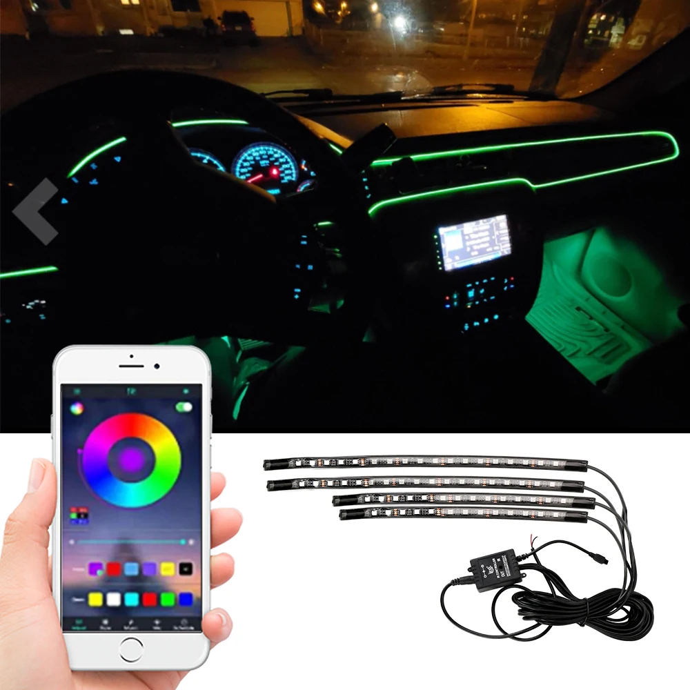 

Music Voice control Car Interior Foot Light Ambient Lamp LED Strip Atmosphere Lamp Remote Control RGB