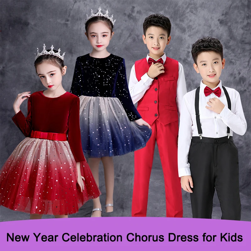 Students Christmas Celebration Stage Show Clothes Pupil Chorus Dress Kids Poetry Recitation Competition Perform Choral Costume