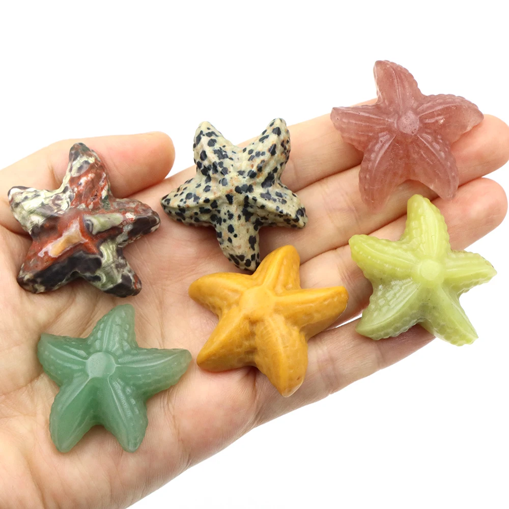 35mm Starfish Shape Statue Marine Animal Natural Stone Healing Crystal Carving Crafts Fish Aquarium Home Decoration NewYear Gift