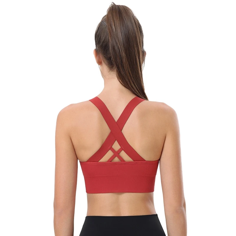 1PC Women's Large Back Style Gathered Running Sports Bra Without Steel Ring, Moisture Absorbing Fitness Yoga Sports Bra