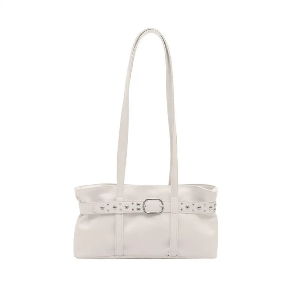 Vintage Motorrad-Gürtelschnallen-Schultertasche für Damen, europäische Retro-PU-Leder-Unterarmtasche, modische Handtasche für Büro und Pendeln – Detail 2