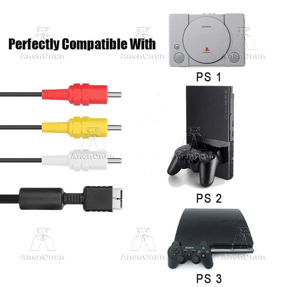 PS 2/PS 3/PS 1 High Quality AV Cable 1.8M/6ft TV Audio Video Composite Cable Cord Play station Video Game Console Accessories