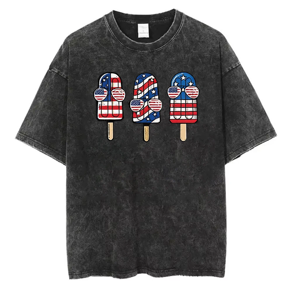 Cotton T Shirt Funny Popsicle Design Casual Stylish Women Vintage Short Sleeve Tops Trendy Patriotic Graphic Tee for 4th of July