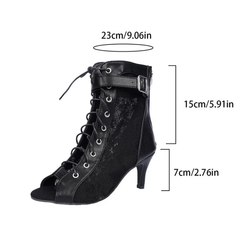 Summer New Women's High Heel Sandals Fish Mouth Thin Heel Black Net Sexy Breathable Shoes Large Size Booties Fashionable Trendy