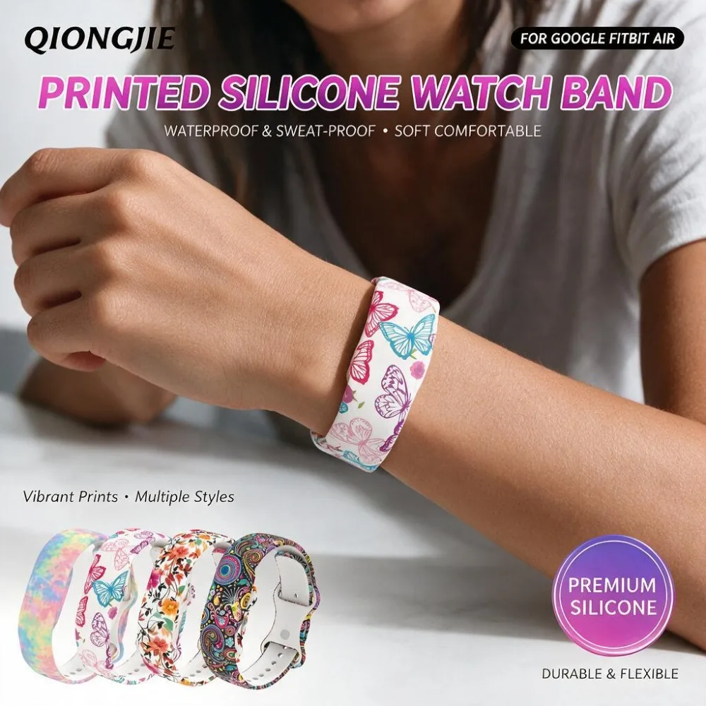 For Google Fitbit Air Colorful Printed Silicone Strap Butterfly Buckle Sport Replacement Wristband Fitness Tracker Band