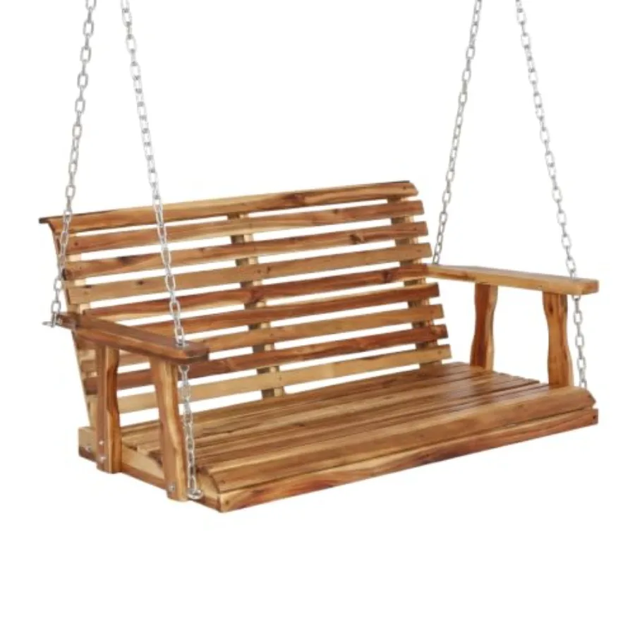 Outdoor 4FT wooden porch swing for patio, garden, backyard, balcony600 LBS capacity, natural wood finish, weather-resistant, in