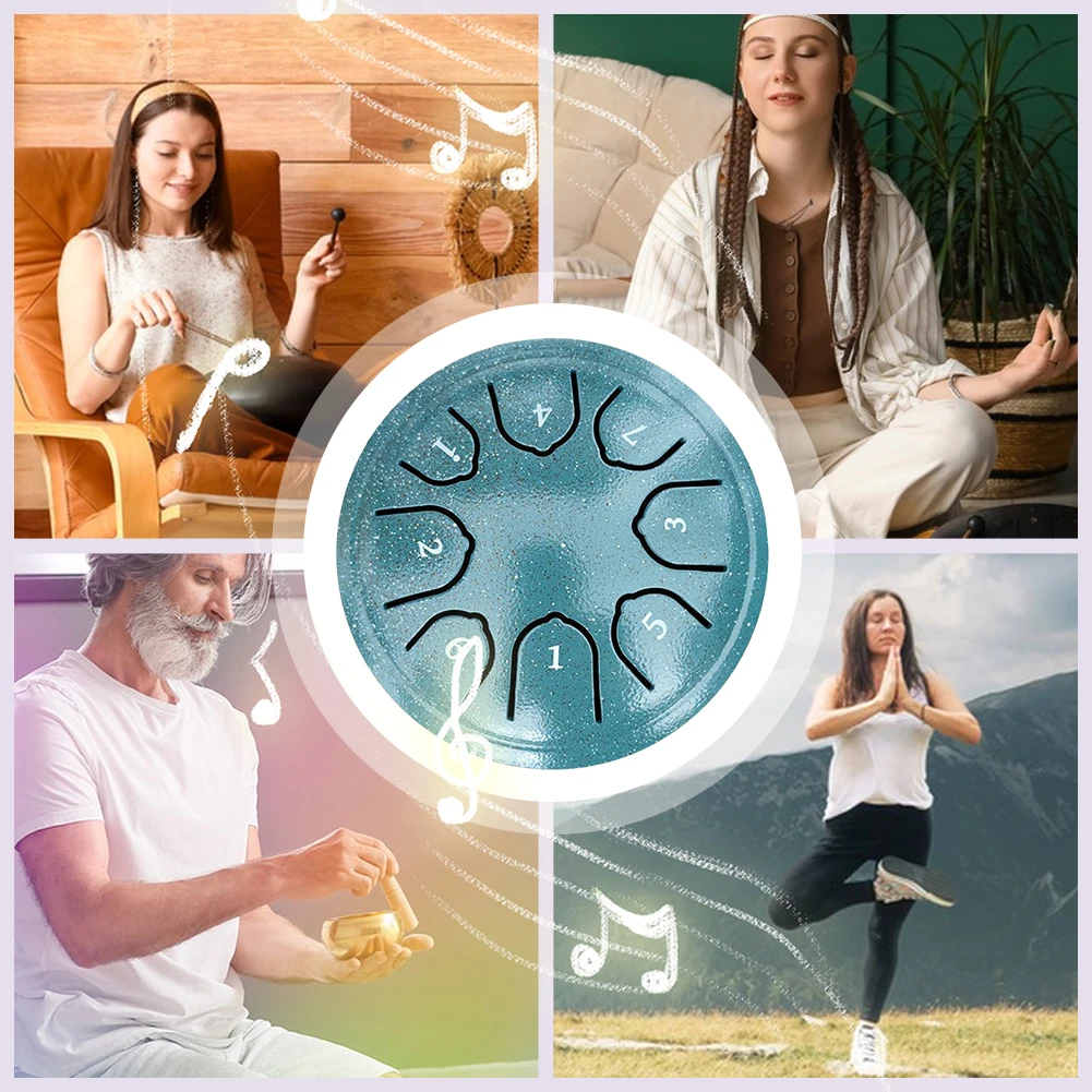 4.5 Polegada 8 notas instrumentos de percussão com tambor malho livro música instrumentos de cura sonora para meditação yoga presente exclusivo