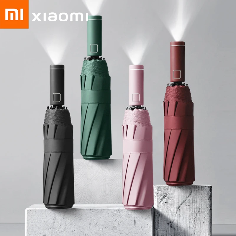 Xiaomi Windproof LED Umbrella For Men Strong 10 Ribs Sun Parasol Umbrella For Women Flashlight UV Protection Automatic Umbrella