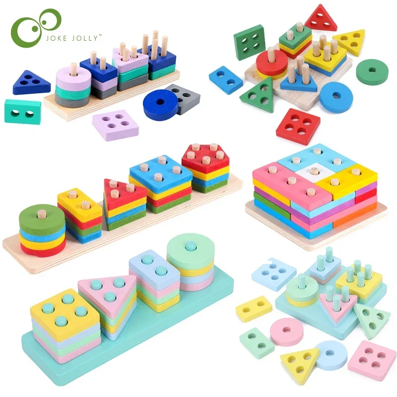 Colorful Sorting Column Shape Matching Toys Children Early Educational Montessori Toys Stacking Building Blocks Kids Gift DDJ