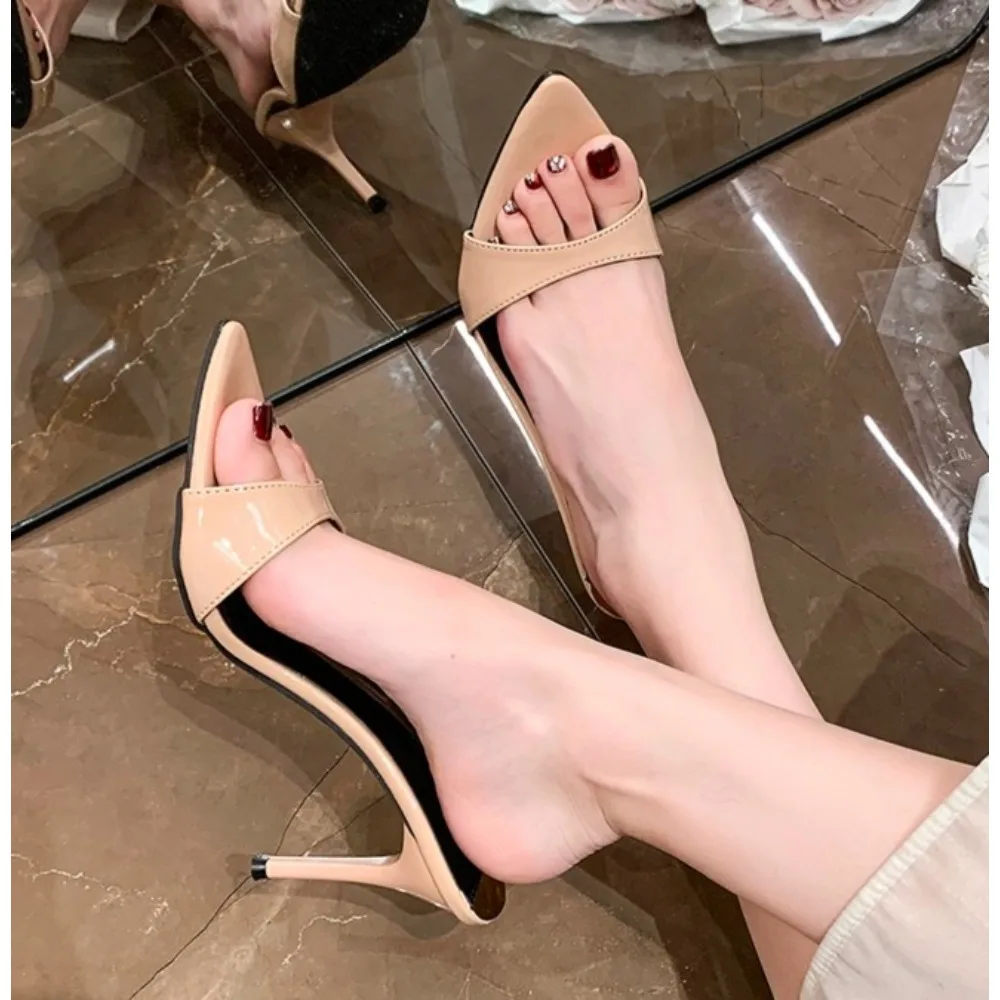 New Fashion Thin High Heel Summer Women Slippers Fashion Peep Toe Dress Slides Ladies Sexy Stripper Party Sandals