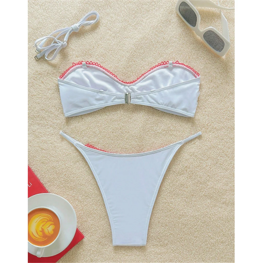 S - XL Bandeau High-Cut Leg Bikini Damen Bademode Zweiteiliger Bikini-Set Badeanzug für Frauen Gepolsterter Badeanzug Badebekleidung V6751 – Detail 7