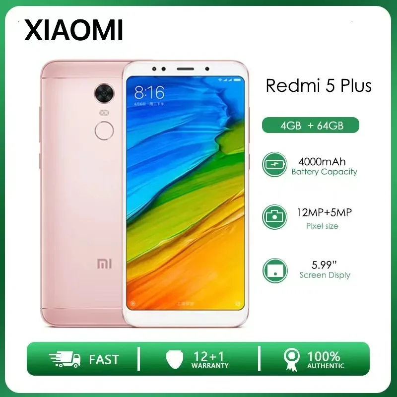 Xiaomi Redmi 5 plus-teléfono inteligente con Android, smartphone con 3GB, 32GB/4GB, 64GB, pantalla de 5,99 pulgadas, batería de 4000mAh, 625 procesador snapdragon, cámara de 12.0MP, 4G, rom global
