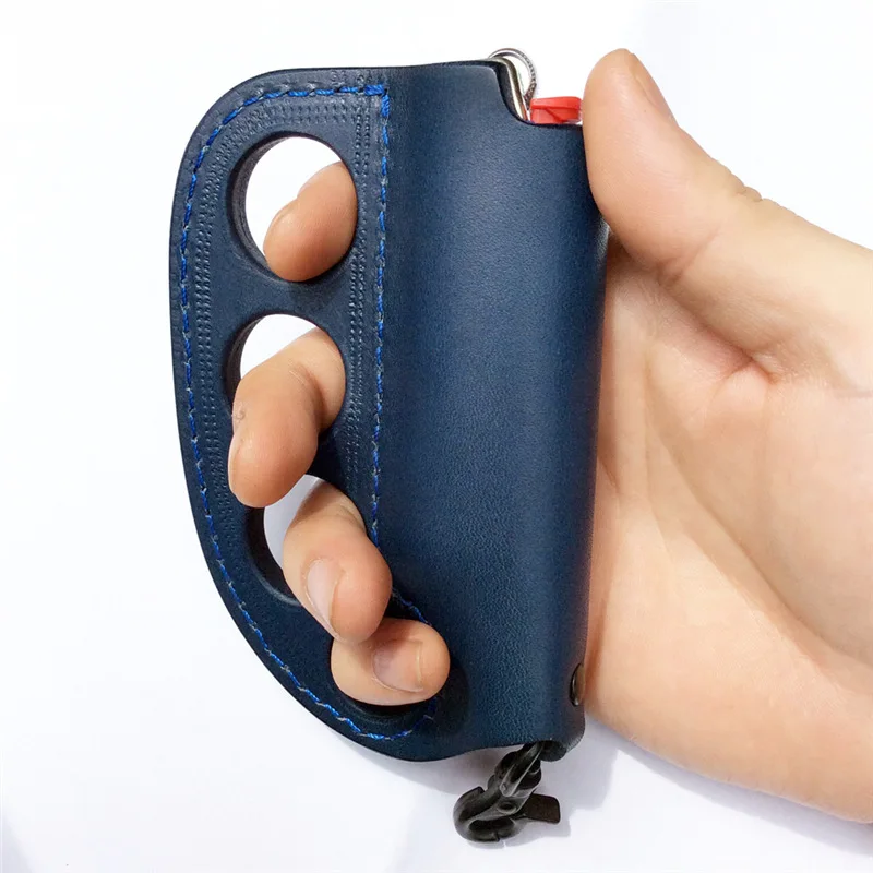 Outdoor Camping Self-defense Lighter Storage Leather Case, Portable Multi-purpose Fighting Keychain